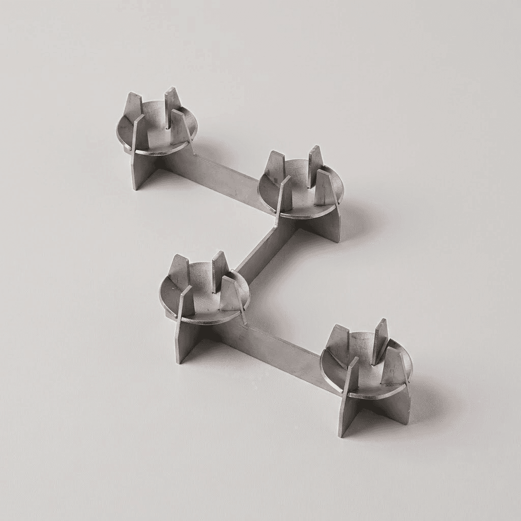 Portavelas de diseño minimalista en acero inoxidable.